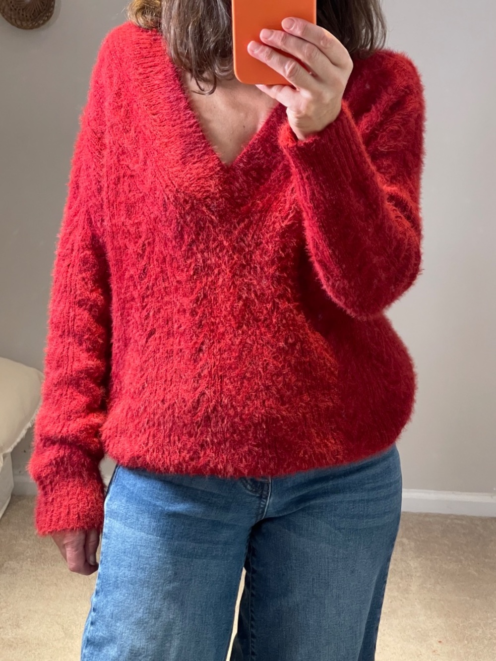 Lucky Brand deep red oversized fuzzy knit sweater women XS
